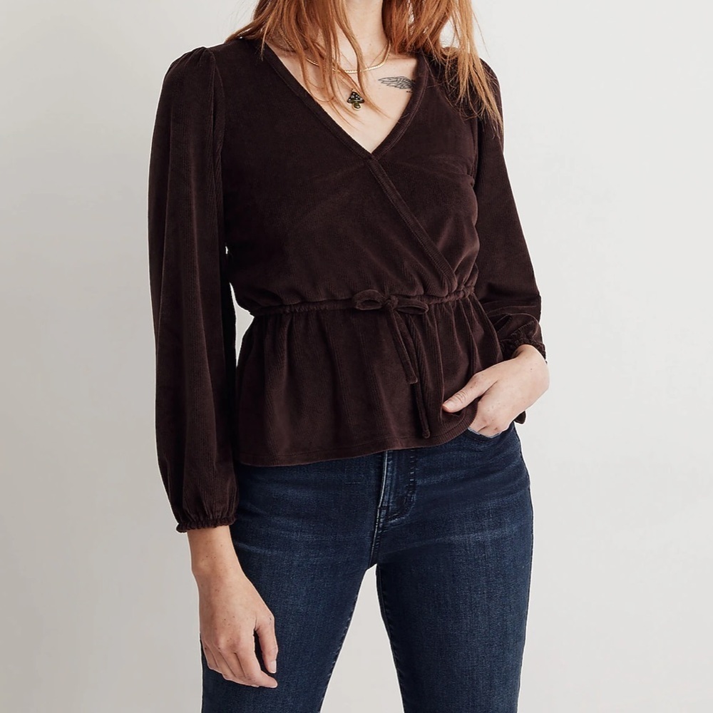 Madewell | Corduroy Tie-Front Faux-Wrap Top Size Large